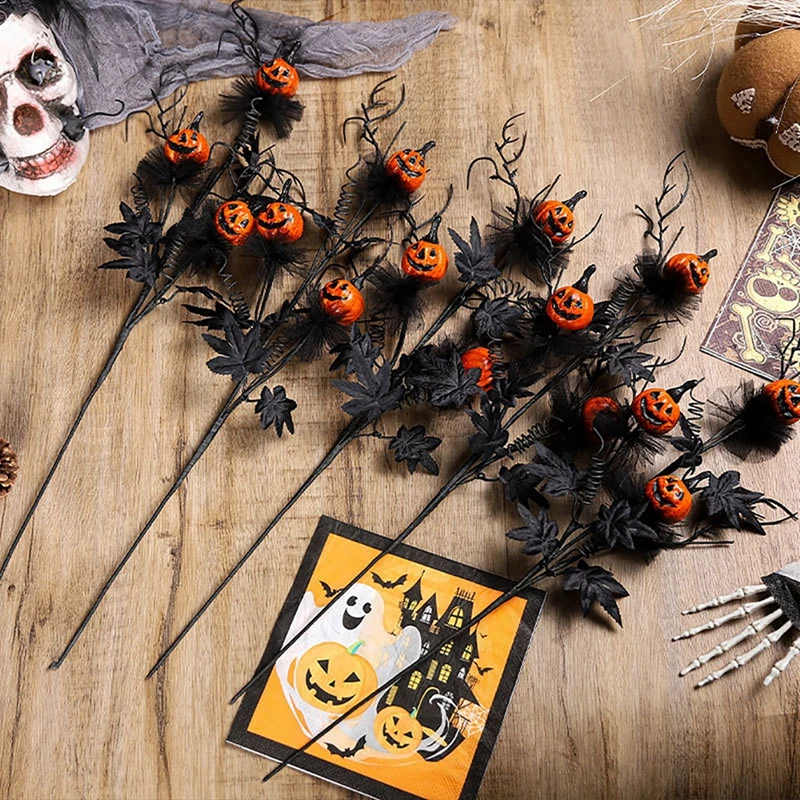 Halloween Artificial Maple Leaf Pumpkin Banquet Halloween Floral Decor With Black Maple Leaf Pumpkin