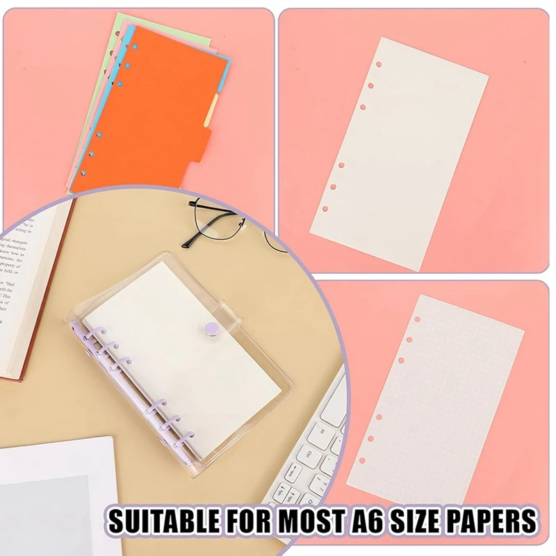 2 แพ็ค A6 Soft PVC 6 แหวน Binder,Clear Budget Binder,Refillable Planner Binder, แหวน Binder พร้อมปุ่ม Snap