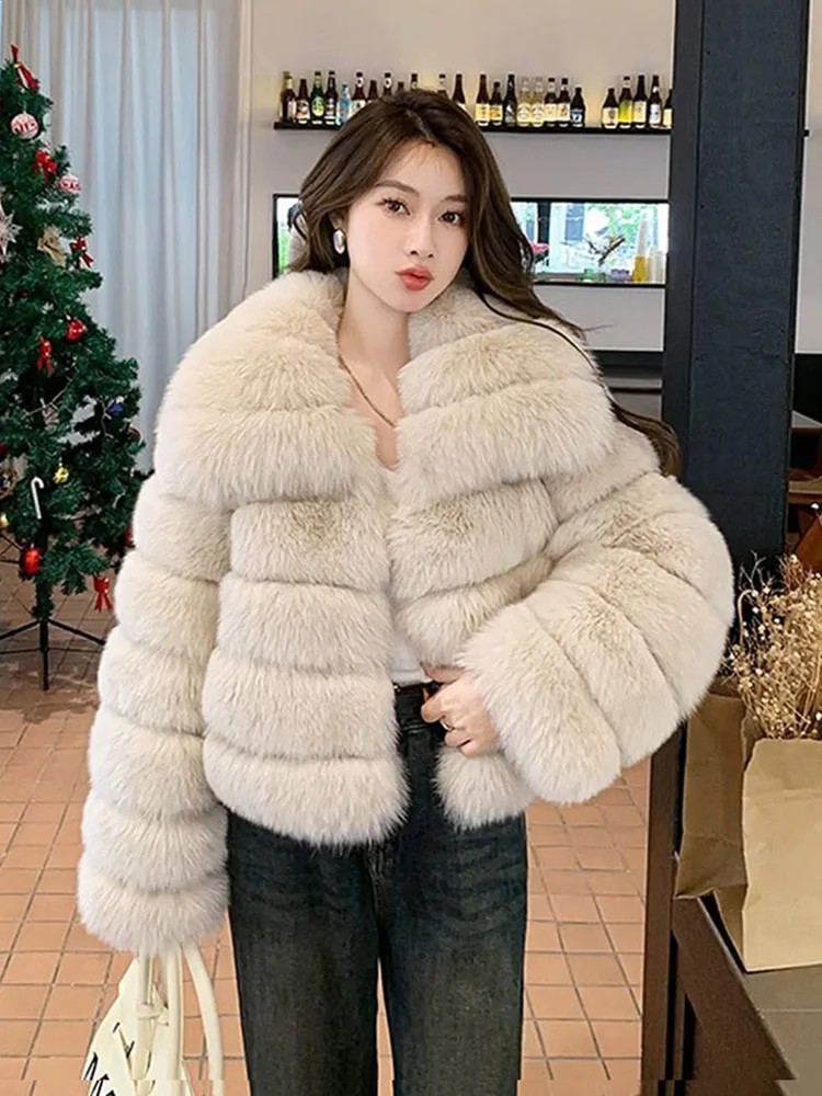 

ZADORIN New Luxury Big Collar Spliced Fluffy Faux Fur Coat Women Elegant Winter Faux Fur Jacket Woman Fur Coats Thicken Fur Top