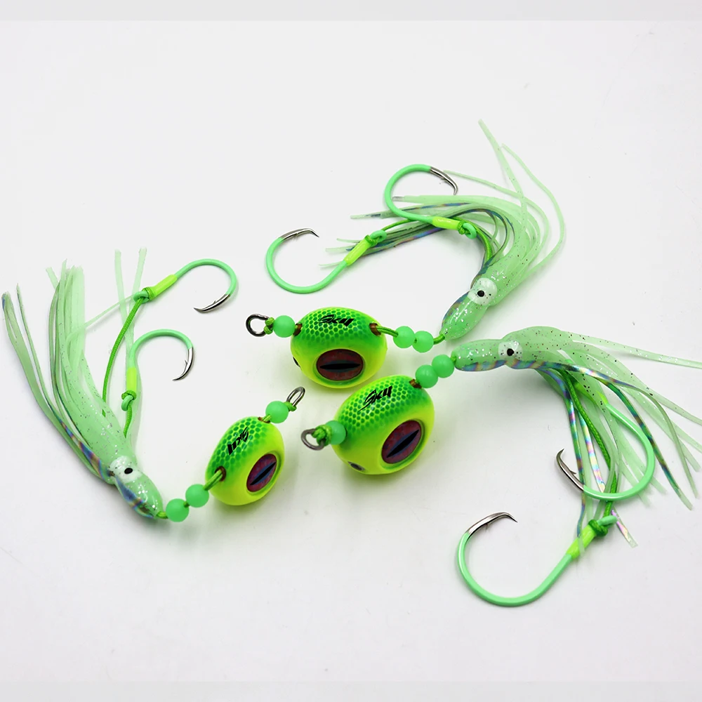 ZYZHE 1 Stück Meeresangel-Hybrid-JIG 120G 150G 200G mit leuchtendem Weichköder, Doppelringhaken, Bootsfischköder, Angelköder – Detail 10