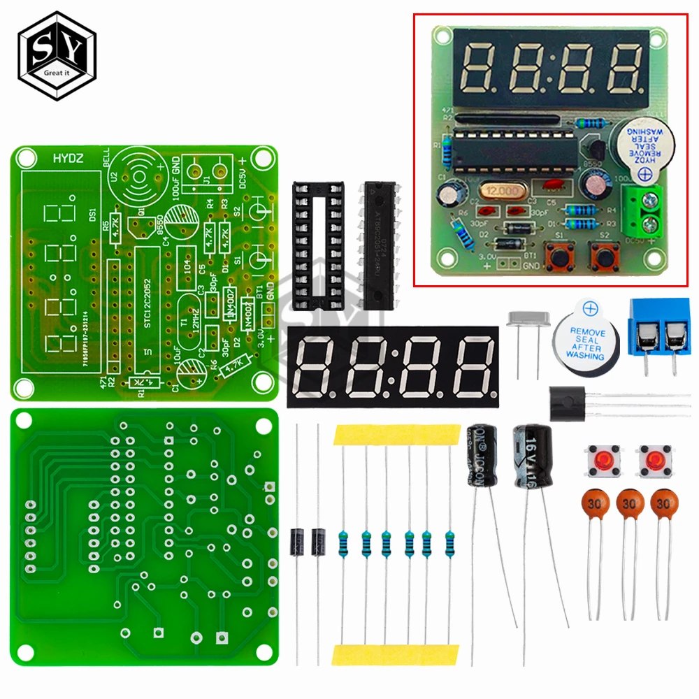Reloj electrónico Digital de 4 Bits, conjunto de producción electrónica, Kit de bricolaje, DC3.7V-5.5V AT89C2051