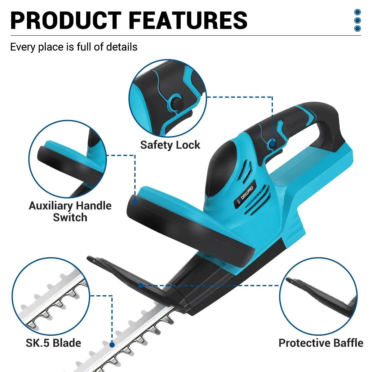 Imagem -02 - Drillpro-cortador de Sebes Elétrico sem Fio sem Fio Cortador de Sebes Serra de Poda Lâmina Dupla Ferramenta de Jardim Bateria Makita 510 mm