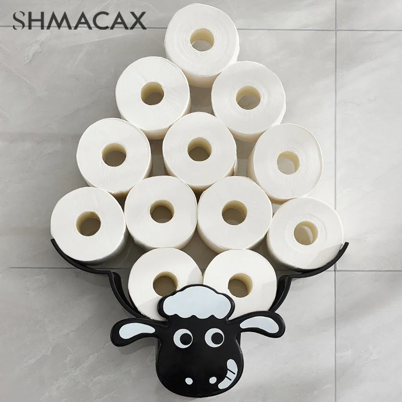 Wall Mounted Paper Holder Sheep Funny Animal Toilet Paper Storage Organizer Bathroom Decor Shelf For Bathroom Kitchen