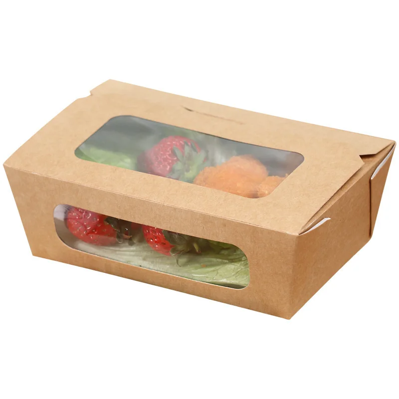 

Salad kraft paper windowed lunch box fast food baked fruit pasta sushi container