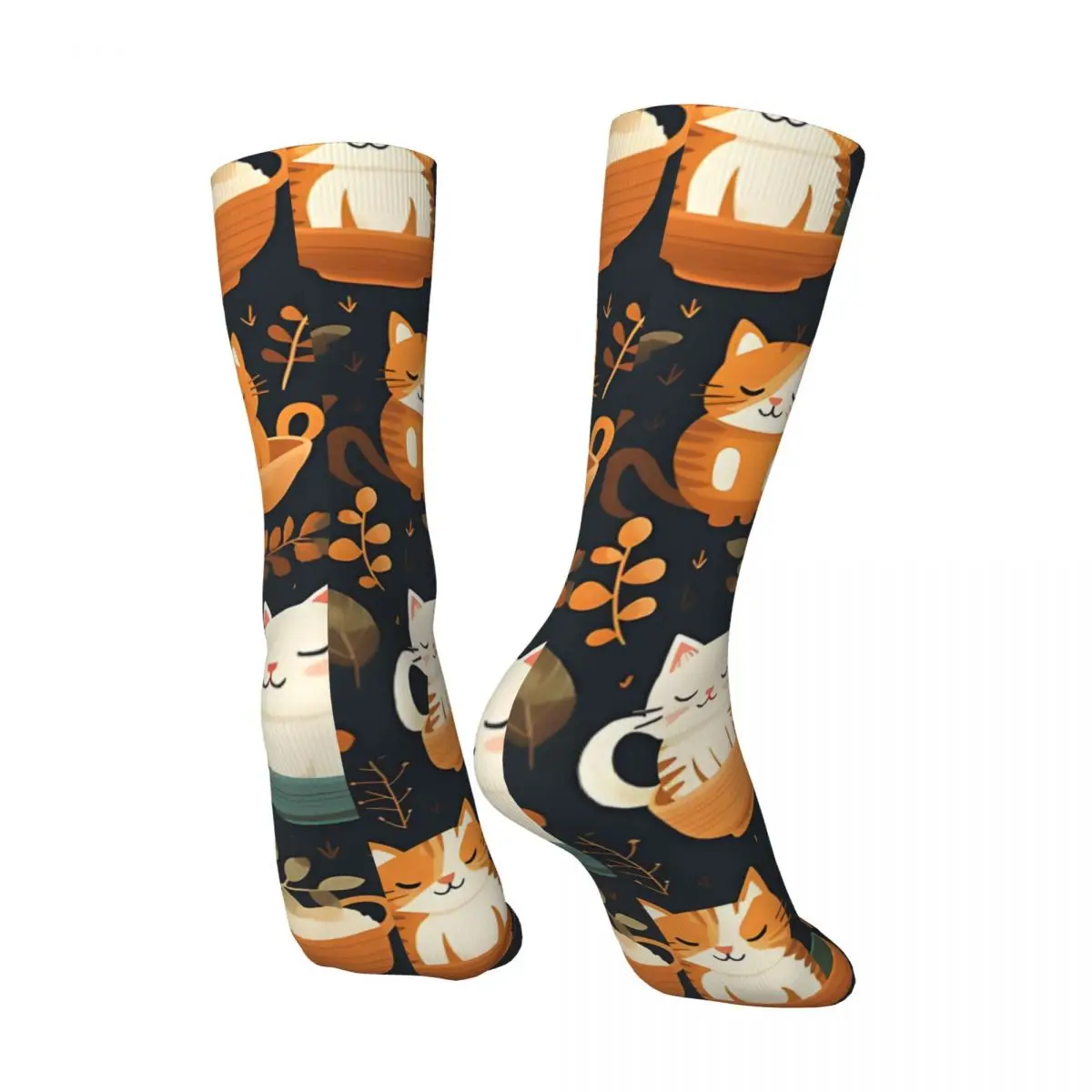 Crazy compression Cats & Mugs In Autumn Delight Sock for Men Harajuku Quality Pattern Crew Sock Novelty