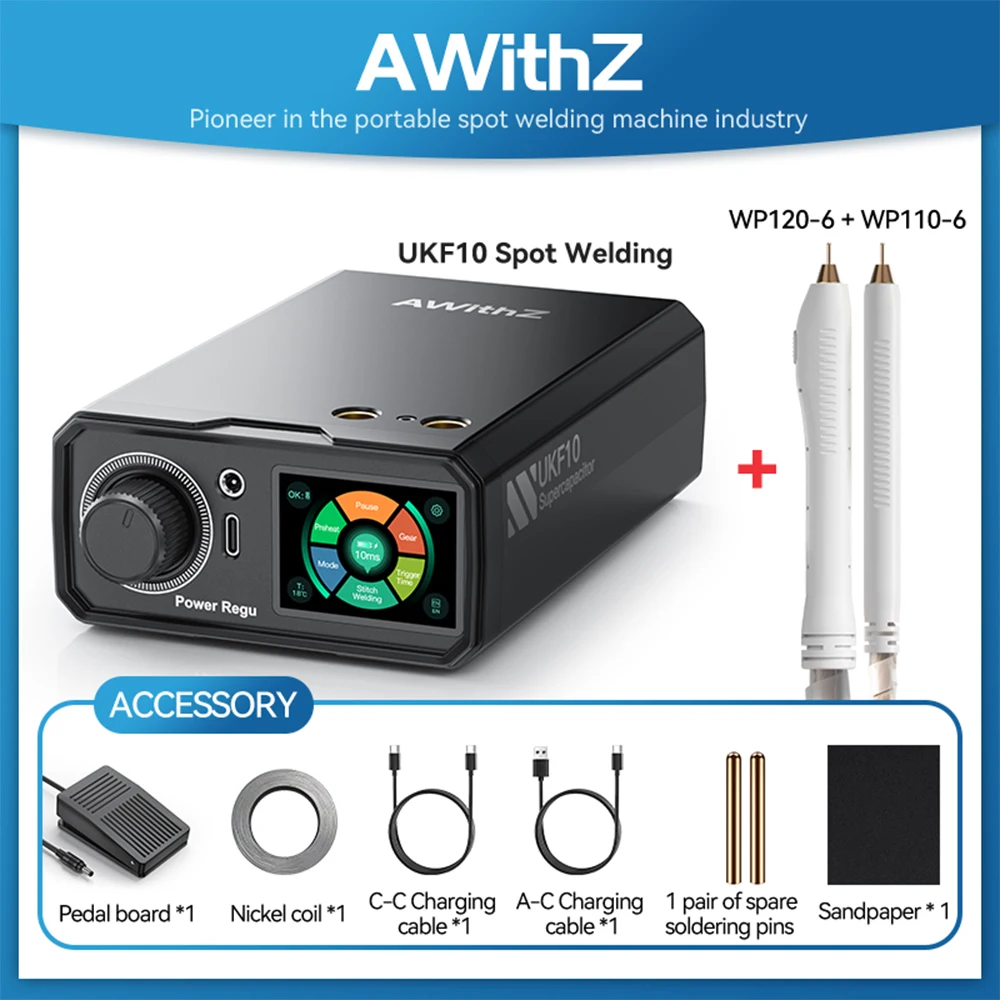 AWithZ UKF10 Spot Welder Super Farad Capacitor Spot Welding Machine 18650 Lithium Battery DIY Nickel Sheet Welding