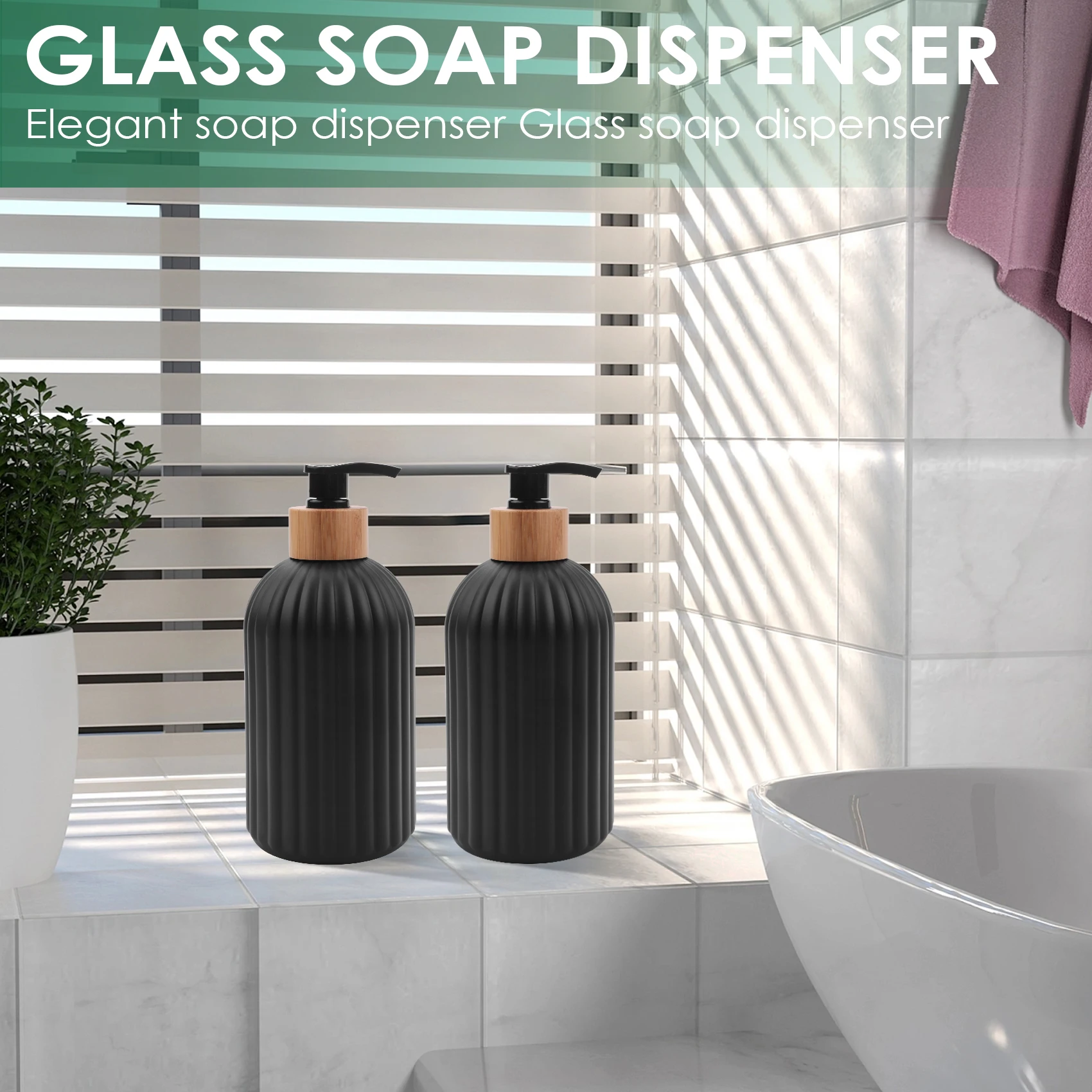 موزع صابون زجاجي سعة 14 أونصة مع صينية خشبية، مجموعة موزع صابون اليد والأطباق مكونة من قطعتين، ديكور المطبخ والحمام والمزرعة-A57X #4