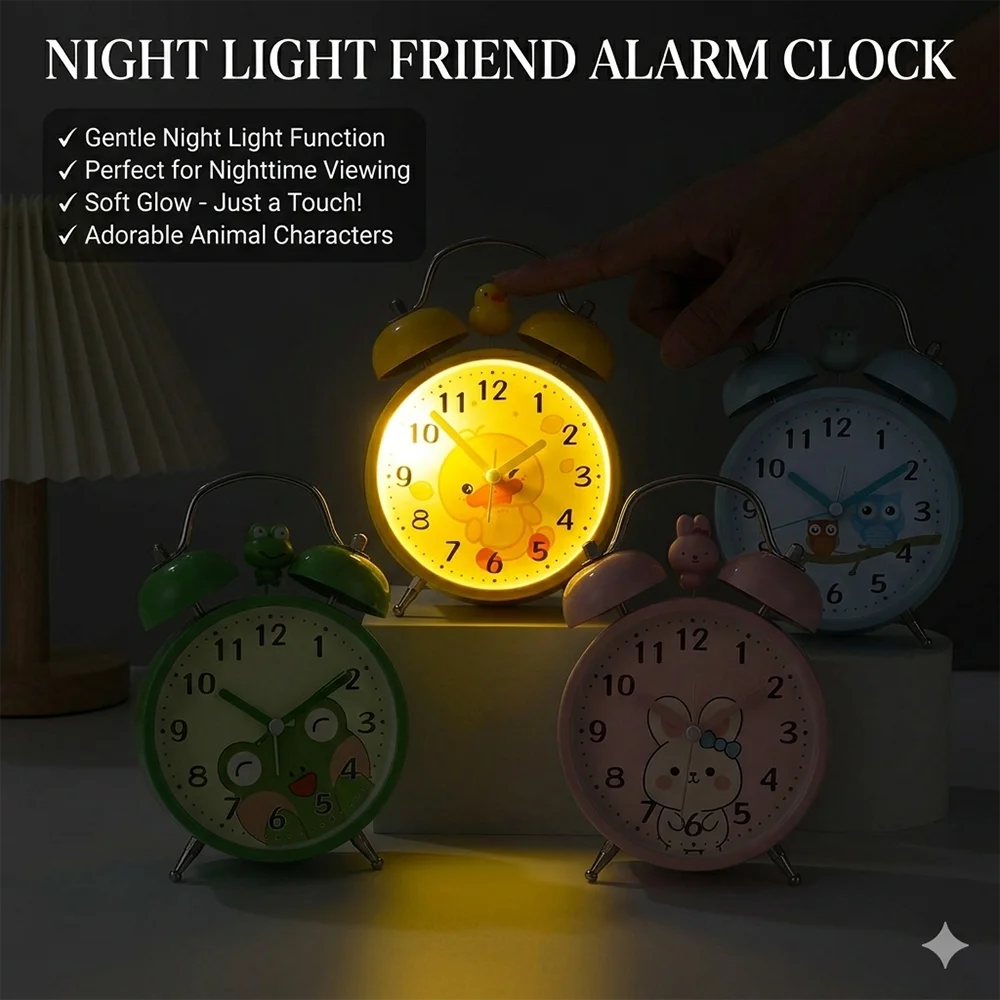 Cute Animal Alarm Clock with Night Light for Kids Silent Sweep Bell  Loud Alarm Clock Bedroom Desk Decor Gift for Boys & Girls