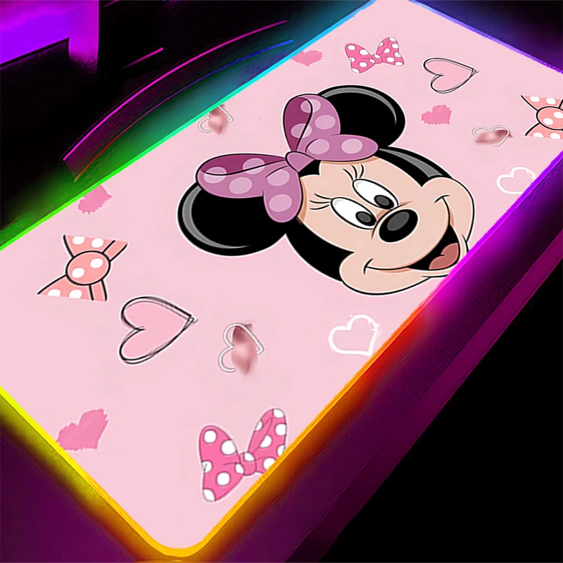 Tapis de souris LED RGB en caoutchouc, motif tapis de jeu, accessoires PC, tapis de bureau antidérapant, tapis de Table m-minnie, clavier de bureau