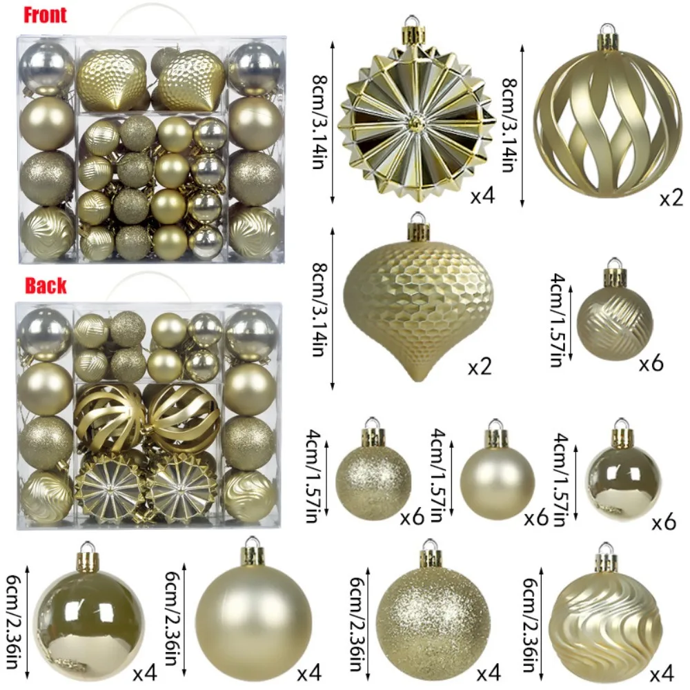 

48PCS High-quality Plastic Christmas Ball Set 4/6/8cm Suspensable Christmas Tree Balls Solid Color Xmas Baubles Party