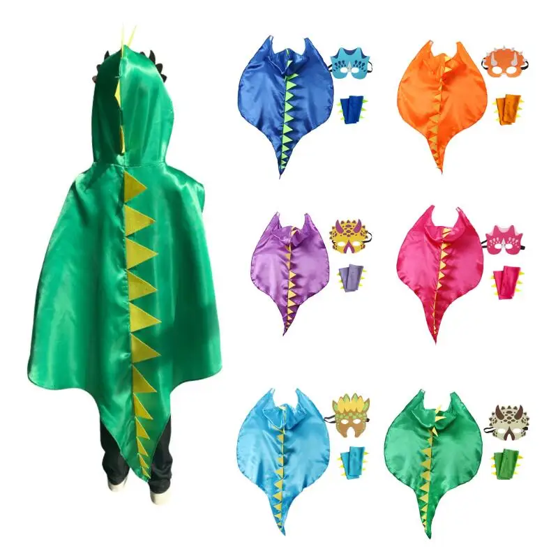 Kids Dinosaur Costume Cloak for Boys Girls Toothless Dragon Performance Clothes Halloween Dinosaur Mask+Cloak Cosplay Outfits