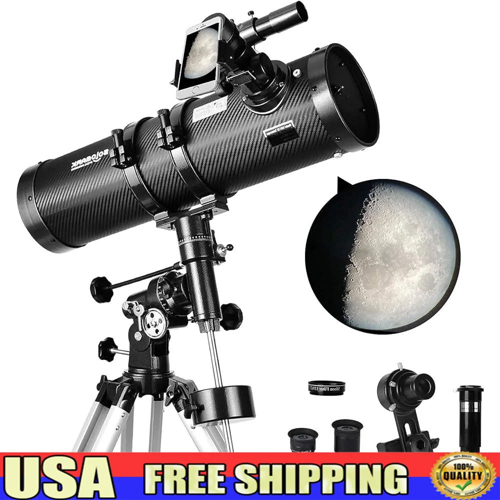 130EQ Newtonian Reflector Telescope Adults Professional Astronomy Large Aperture 130mm with 1.5X Barlow Lens and Tripod