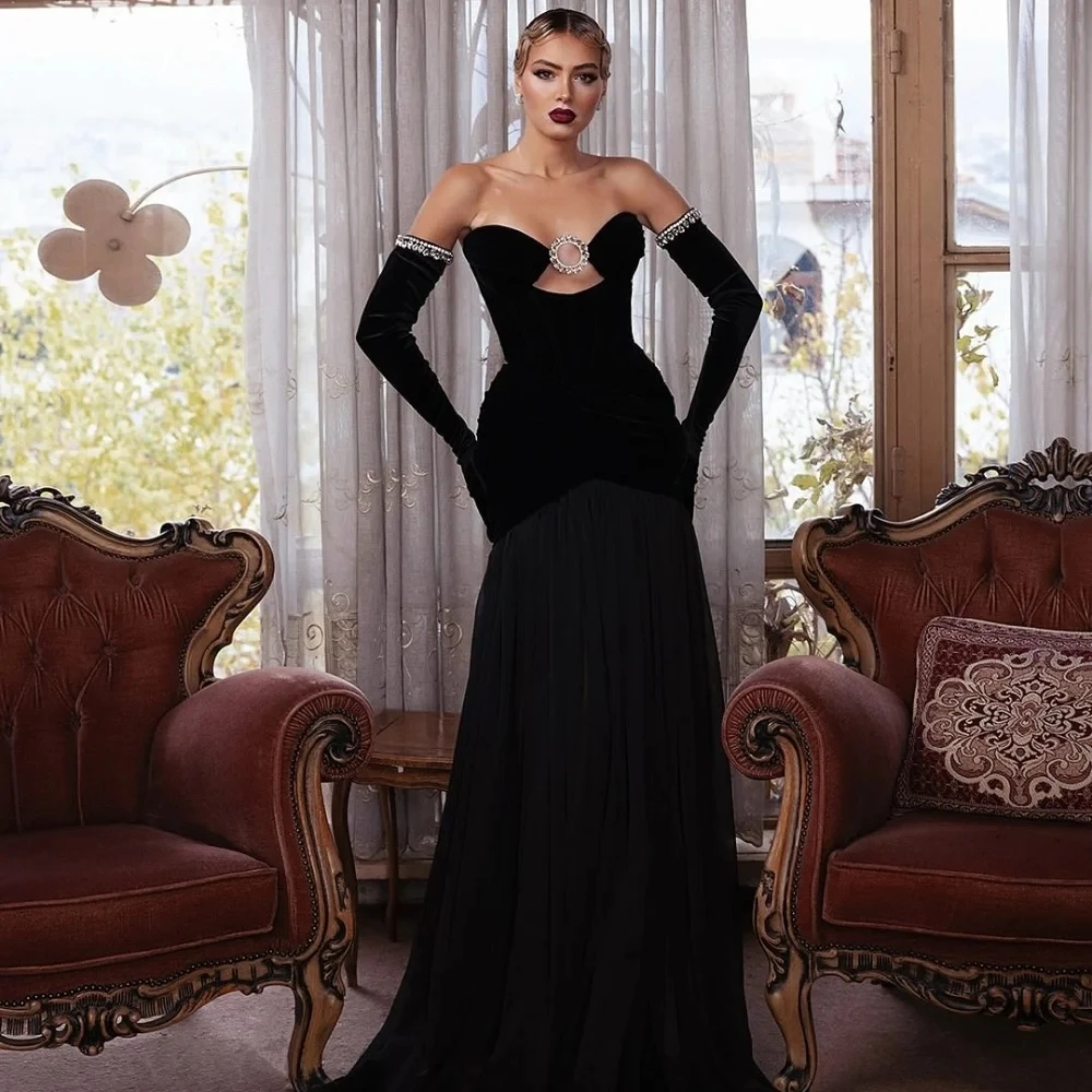 

Black Beaded Long Bespoke Occasion Gown Evening Dresses Pastrol Unisex Jersey Retro Dubai Saudi Arabic Israel Prom Customized