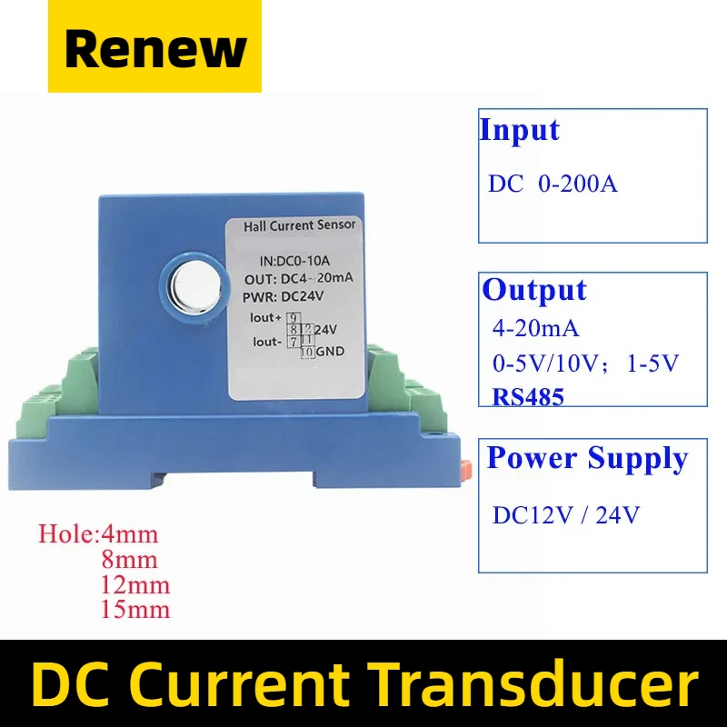 Dc 5a 10a 20a 100a Rs485 4 To 20ma Output Hall Effect Current Transducer Current Transmitter Analog Output Signal Sensor