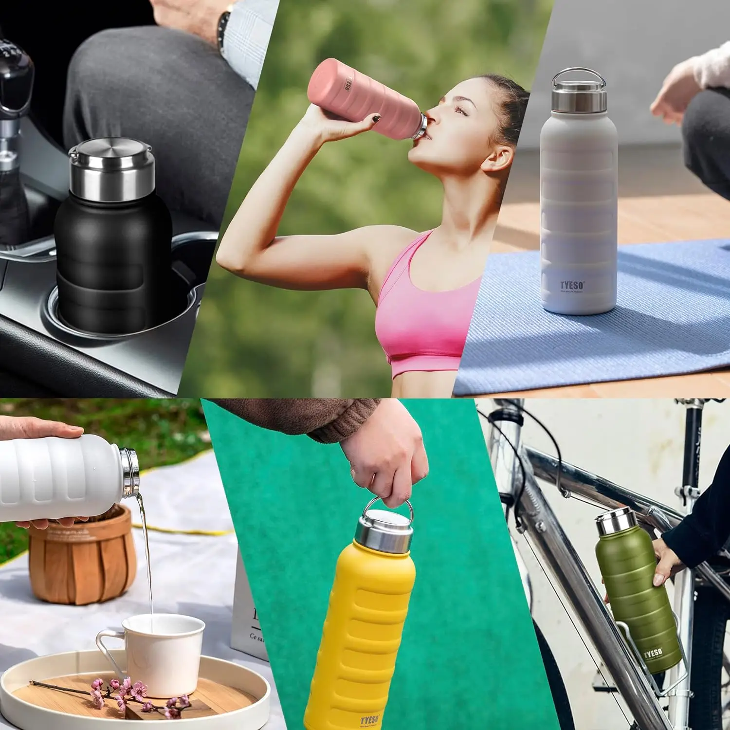 TYESO Cup Thermal Water Bottle Stainless Steel Thermos for Hot Coffee Vacuum Flasks Sport Tumbler Leakproof Outdoor Drinkware