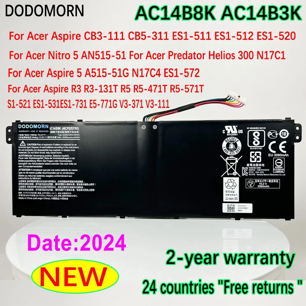 

DODOMORN AC14B8K Laptop Battery For Acer Aspire CB3-111 CB5-311 ES1-511 ES1-512 ES1-520 Nitro 5 AN515-51 Predator Helios 300