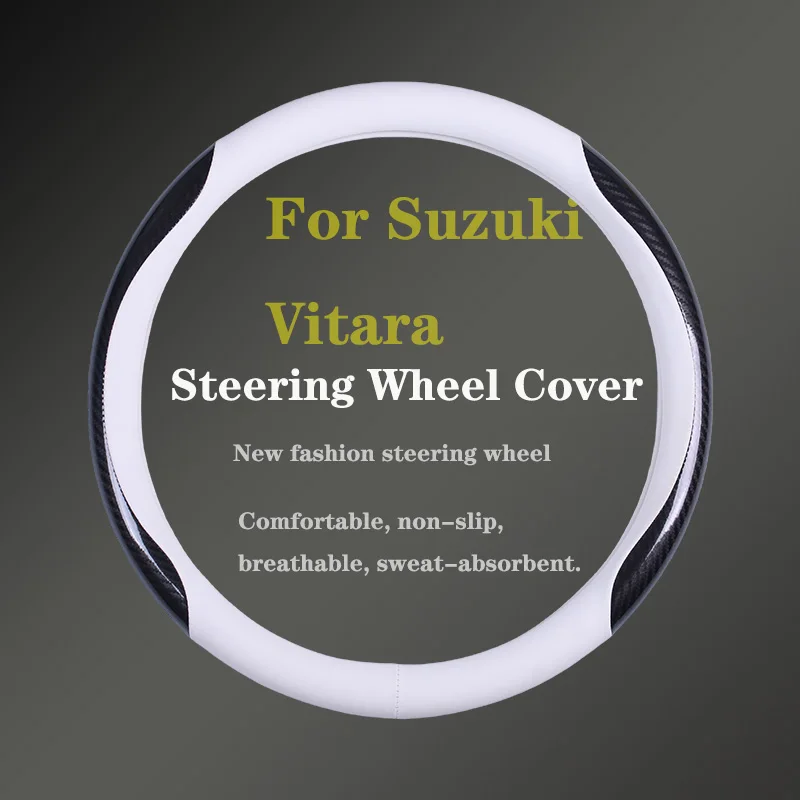 Funda para volante de coche Suzuki Vitara, cuero genuino, fibra de carbono, verano e invierno, hombre y mujer