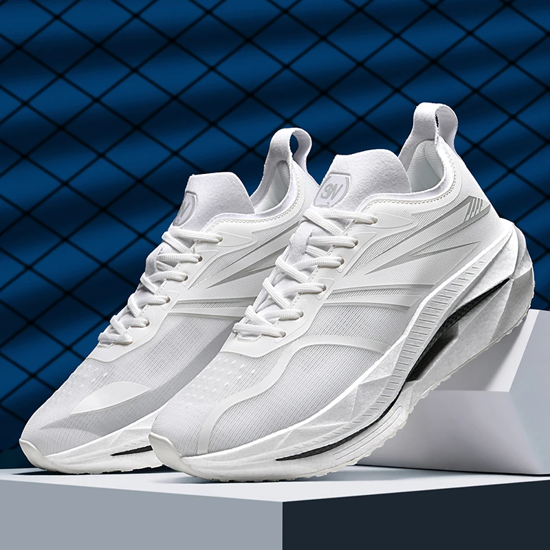 Men's Breathable Walking Running Shoes Fashion Casual Lace-Up Sneakers White Lightweight Comfortable Outdoor Sports Trainers