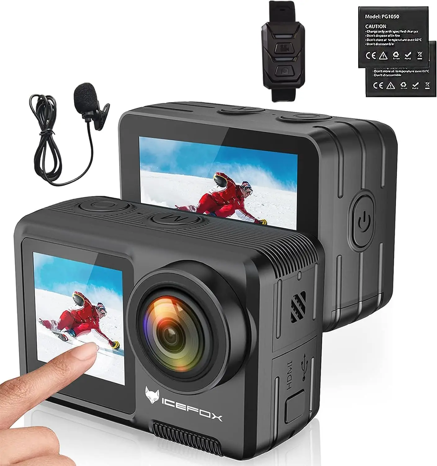 Action Camera 5K 30FPS 20MP with Touch Screen, 98FT Waterproof Underwater Camera, EIS 4X Zoom Adjustable View Angle Remote Contr