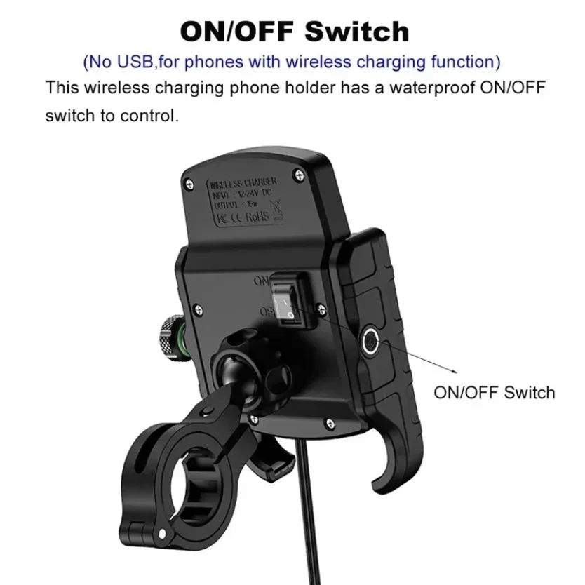 حامل هاتف دراجة نارية شاحن USB سريع شحن لاسلكي سريع موتو دراجة نارية مرآة حامل الهاتف المحمول المقود جبل الدعم