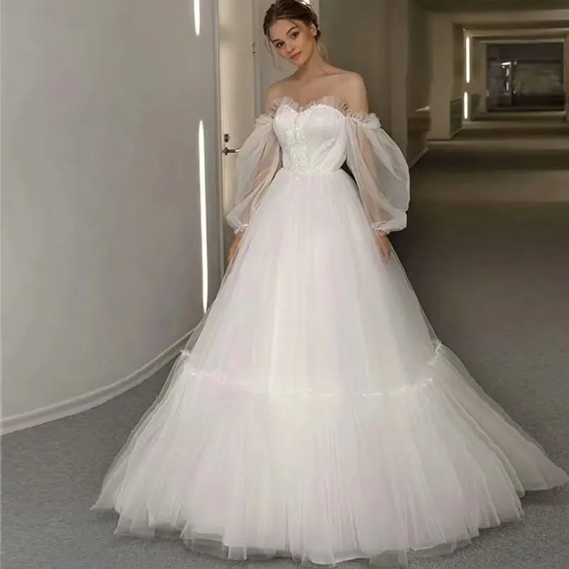 Customized Ball Gown Sweetheart Women Wedding Dresses Puff Sleeves Bridal Gowns Vestido De Noiva robe de mariée Abendkleider