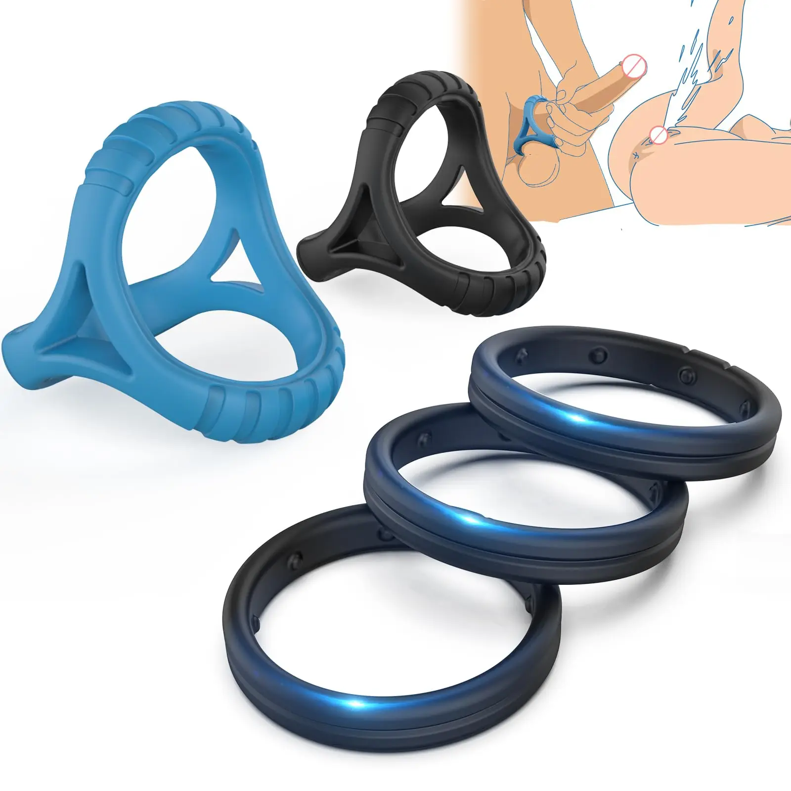 

Silicone Ring Suit Men's Sex Toy, Xinbale 5 Different Sizes of Rings Are Used to Enhance Erection, Lasting Stronger Men Sex Toy