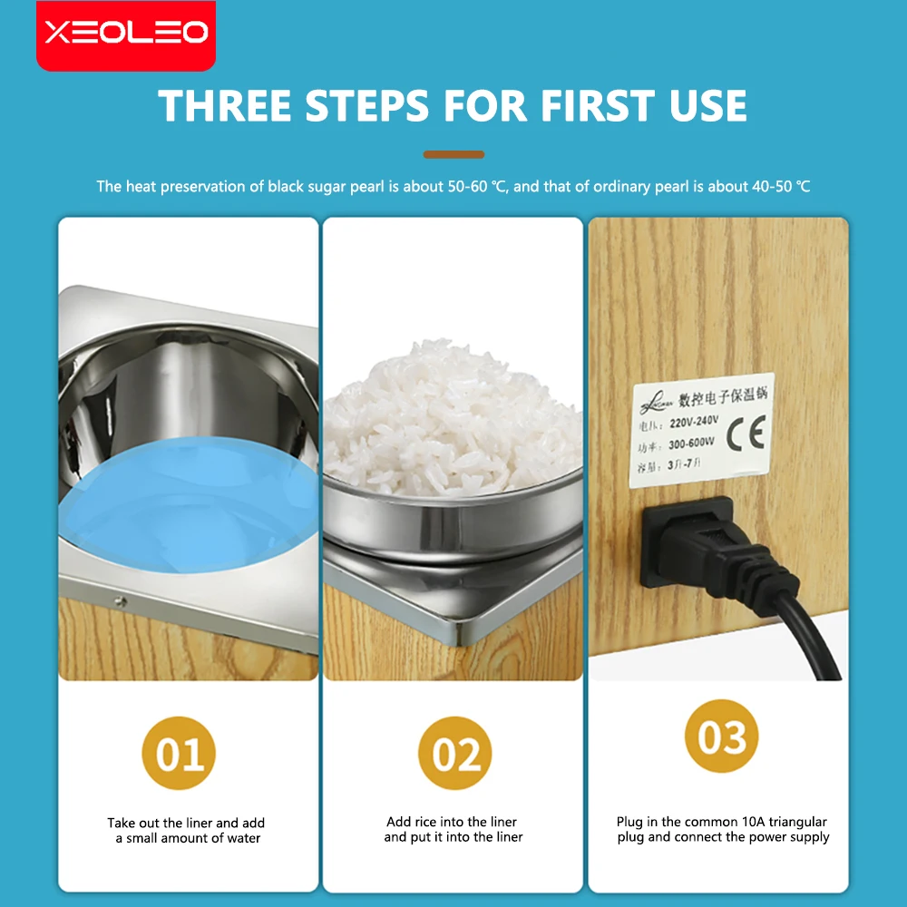 XEOLEO-Olla aislante térmica de acero inoxidable para el hogar, calentador de perlas de azúcar marrón, Tapioca, Sago, 7L