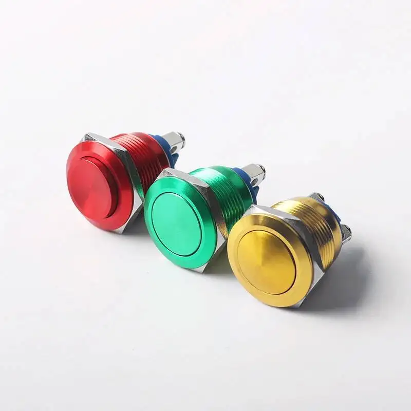 19mm Metal Button Oxidation Colorful Waterproof Self Resetting Screw Foot Momentary Push Button Switch