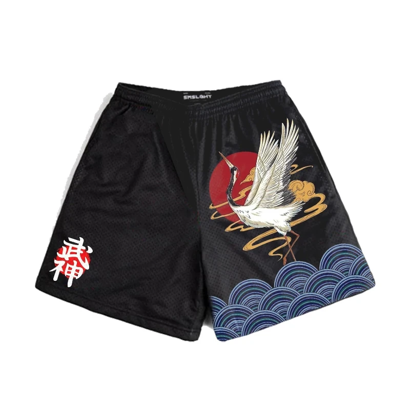 Anime Shorts Men Japanese Style Gym Shorts Summer Y2k Beach Casual Fashion Running Short Pants Quick Dry Workout Mesh Sweatpants