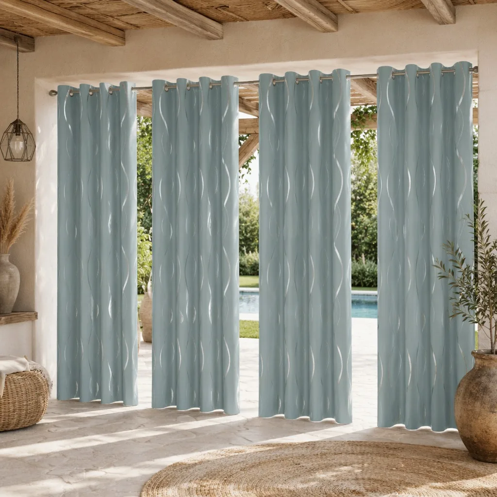 Silver Wave Pattern Window Curtains 4 Panels Grommet Top Blackout Drapes Room Darkening Privacy Curtains for Bedroom Living Room Patio