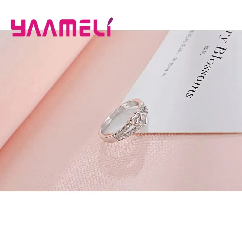 925 Sterling Silver Color Ring Simple Sweet Romantic Style Lover Gifts Cross Love Shape For Women Engagement Ceremony Jewelry