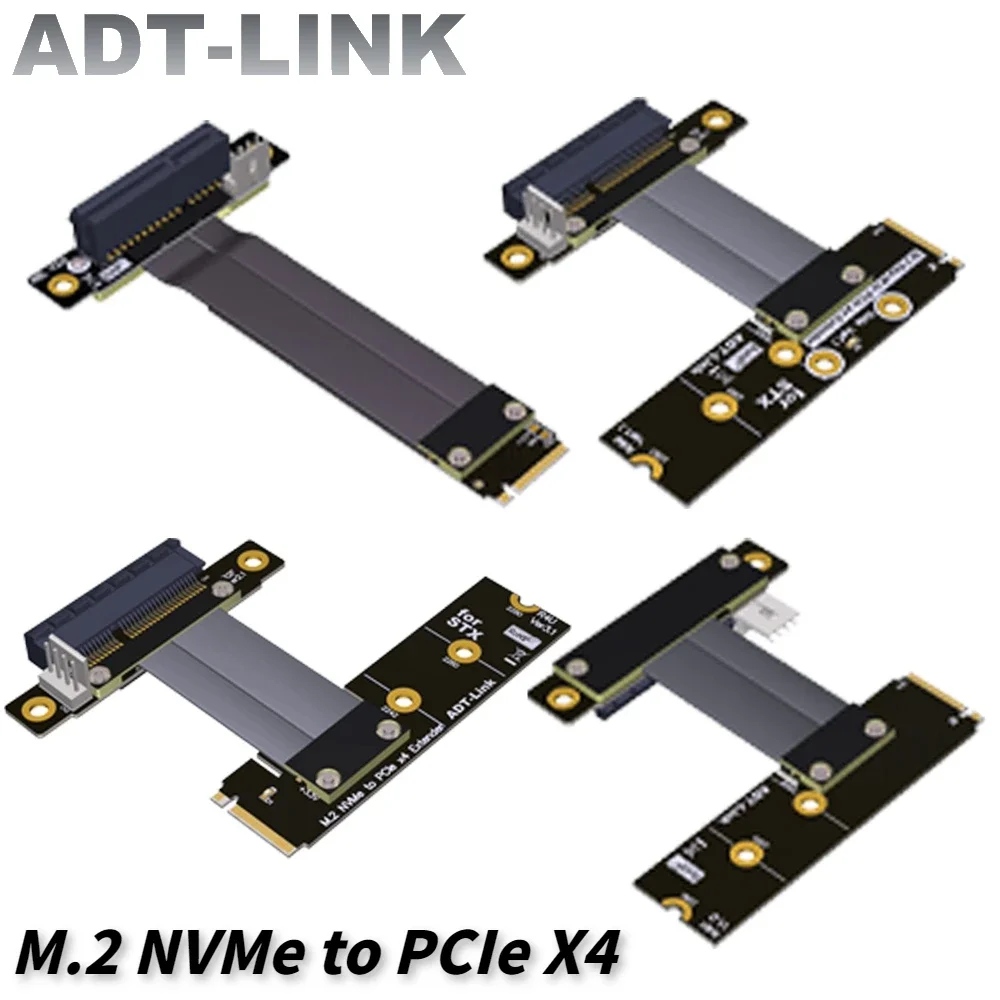 

ADT M.2 NVMe to PCI E x4 Riser Adapter Jumper M.2 NGFF PCIe x4 Turn Left Right Angle Extension Cable for GPU Graphics Video Card