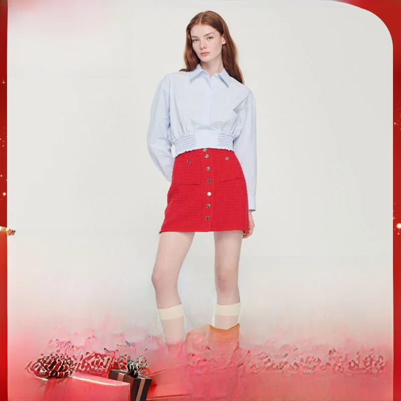 

Faionable Red Floral A-Line Skirt ort Skirt High Waist Button Detail OL Sle Spring 2023 New Arrival Women's Skirt