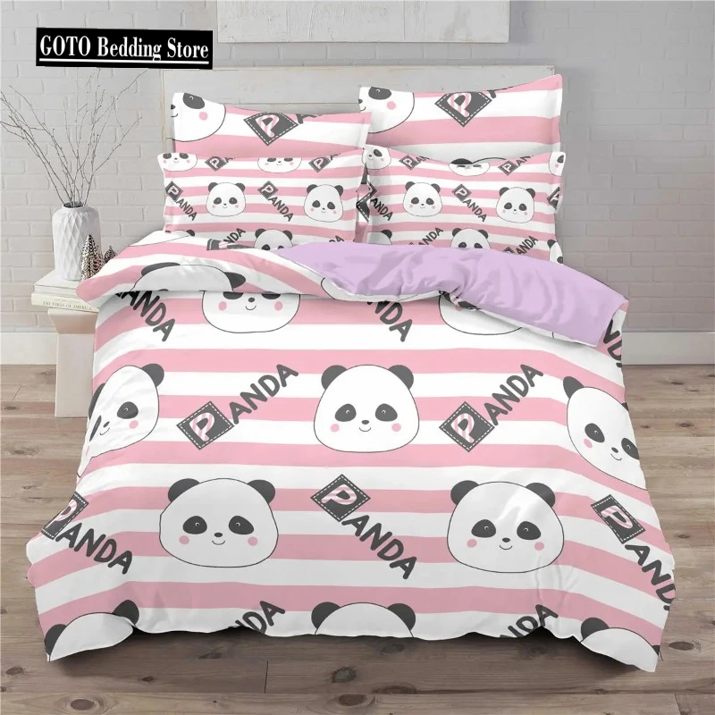 

Kids Cartoon Duvet Cover Set Pink Black White Lovely Panda AU Single ,US Full Double Single Comforter Bedding Sets for Bedroom