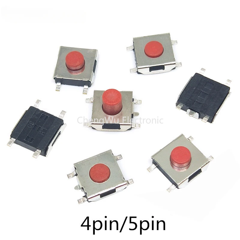 20 adet/grup 6*6*2.5 / 3.1 / 3.7 / 4.3 Mm SMD anahtarı 4 / 5 Pin ayaklar dokunmatik mikro anahtarı Push Button anahtarları kırmızı 6X6 Tact anahtarı