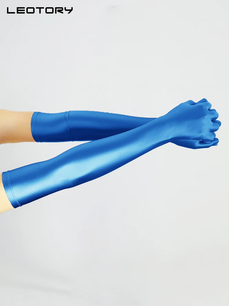 Glossy Satin Long Gloves Elbow Party Club Sexy Grey Finger Gloves Hand Cover