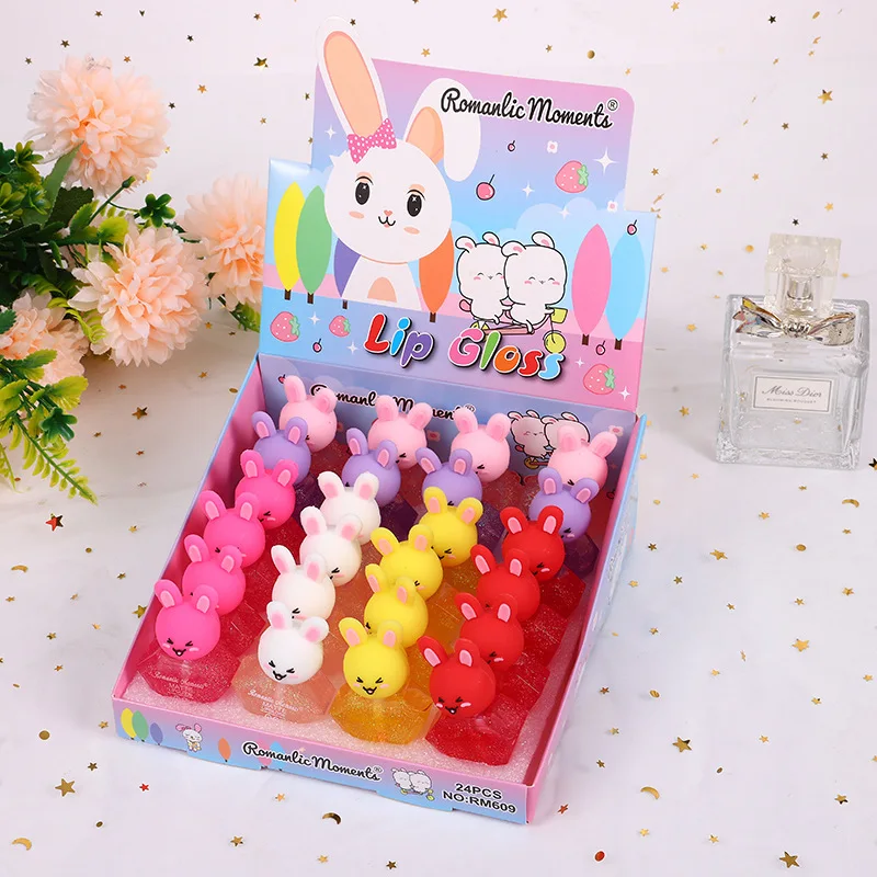 

24pcs Cute Little Bunny Lip Gloss Shimmer Color Changing Moisturizing Long Lasting Lip Oil Students Girls Lips Care Wholesale