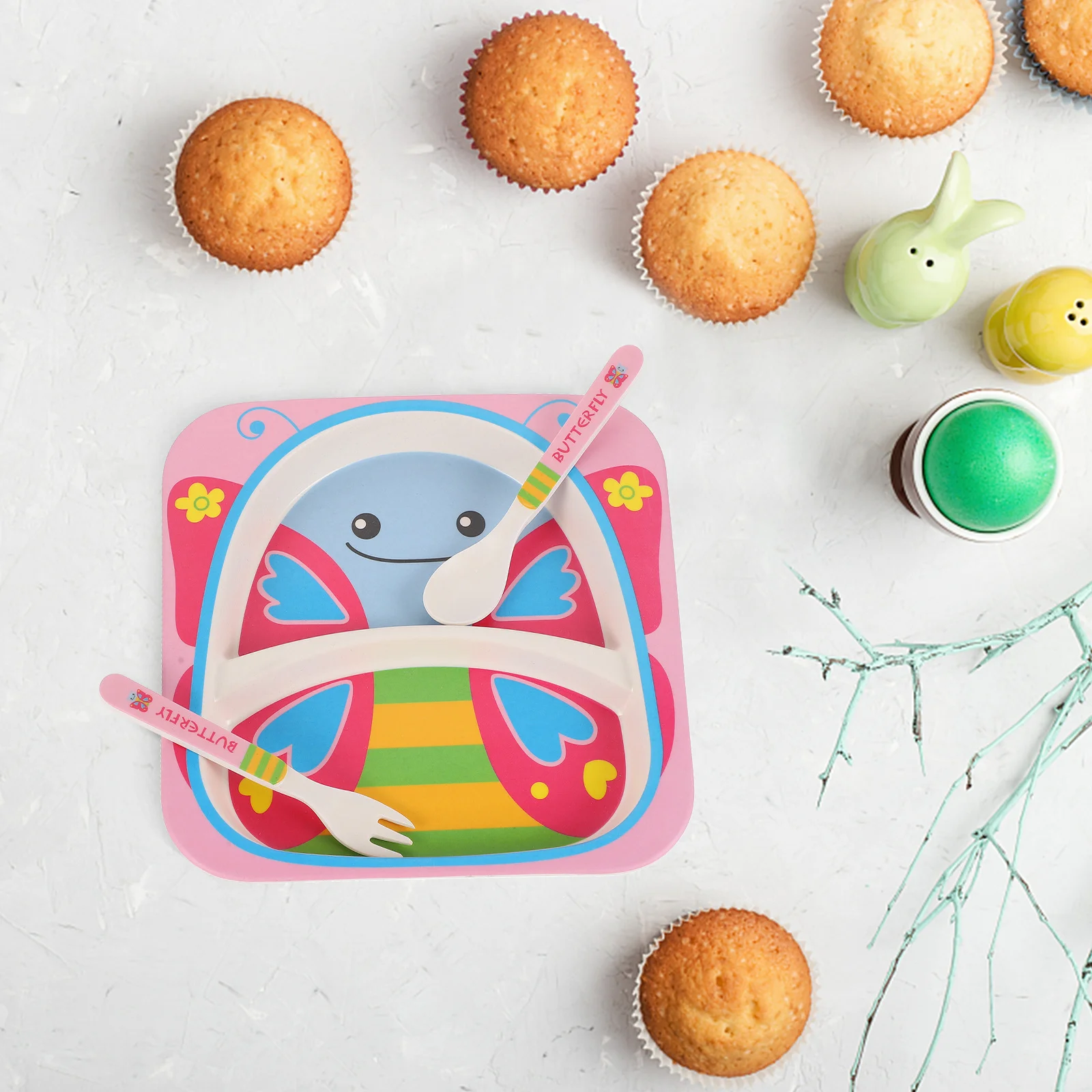 

5Pcs Children Dining Set Bamboo Kids Tableware Kit for Toddlers Easy to Handle Dishes Encourages Independent Feeding Habits