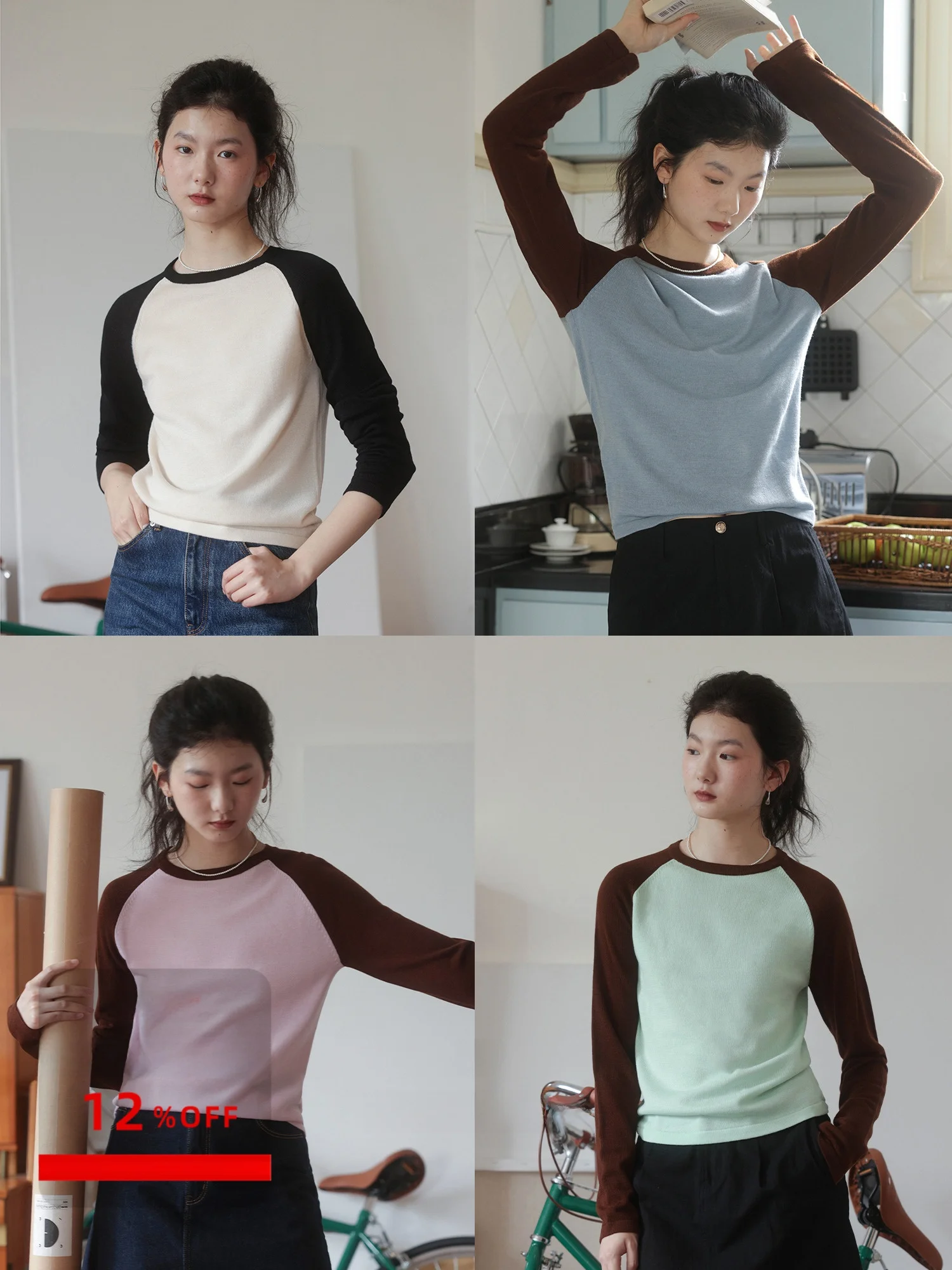 

Nicepeople 2023AW Lightweight American Sle Knitted Sweater Color Blo oulder Sve Woolen Autumn Winter Faion Women's...