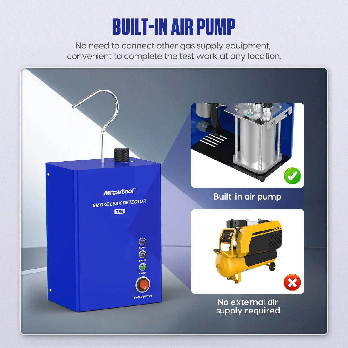 

MRCARTOOL T80 Car Smoke Leak Detector with Pump EVAP Pipe Leak Locator Smoke Generator Diagnostic Tool for Car Motorcycle