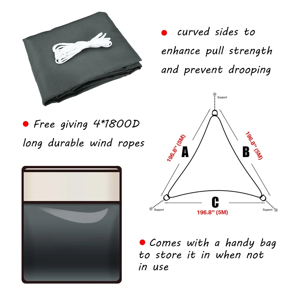 2/3/3.6/5M Heavy Shade Sail Sun Canopy Cover Outdoor Trilateral Garden Yard Awnings Waterproof Car Sunshade Cloth Summer Canopy
