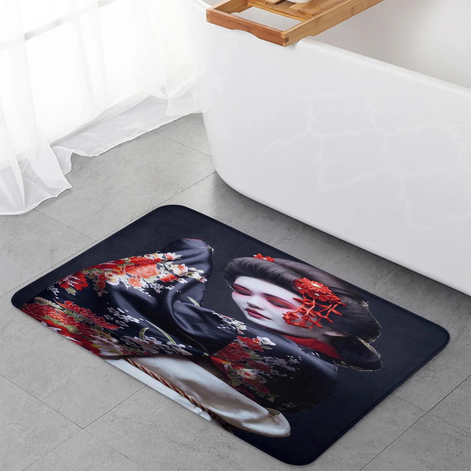 Japanese Woman Red Sakura Kimono Floor Mat Entrance Door Mat Living Room Kitchen Rug Non-Slip Carpet Bathroom Doormat Home Decor