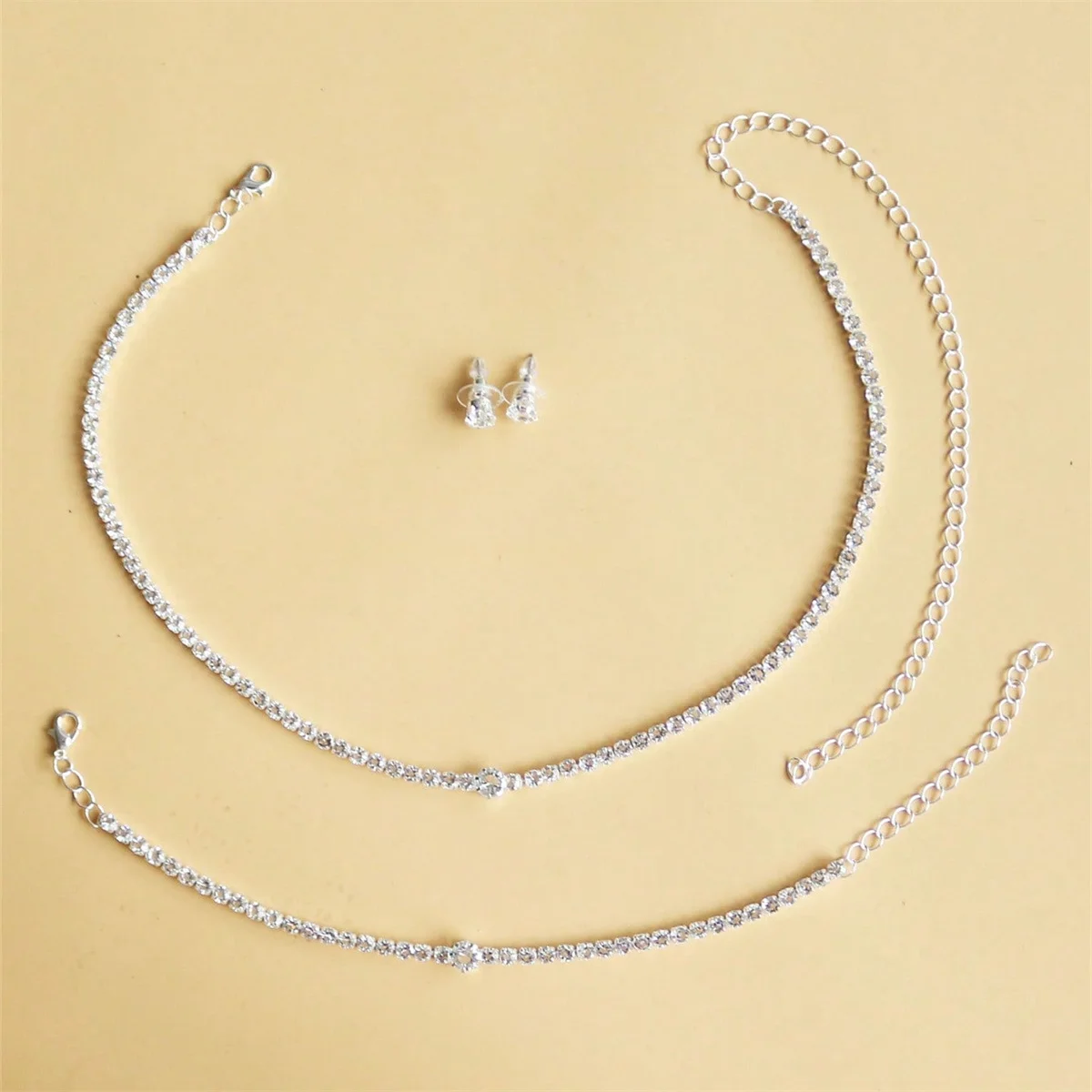 Elegancki Kryształowy Zestaw Biżuterii Ślubnej: Naszyjnik, Bransoletka, Kolczyki, Stylowy Minimalistyczny Komplet z Cyrkoniami, Akcesoria dla Kobiet, Prezent Ślubny