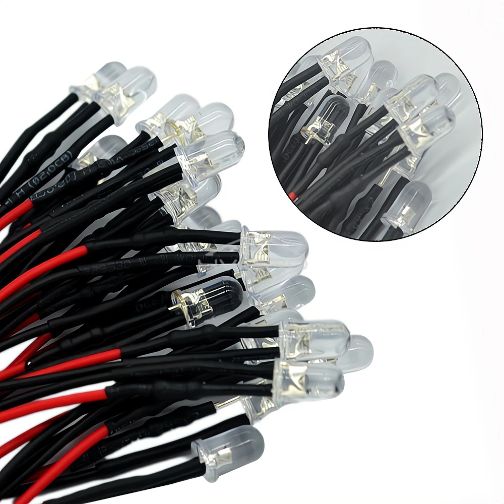 10 Pz 5mm Luce Rotonda 20 cm Pre Wired LED Diodi Emettitori Chip Lampadina Cavo DC 12 V Bianco Caldo Per Decorazione FAI DA TE Perline lampada