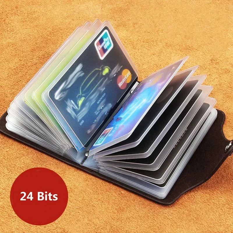 Business Card Holder Anti-theft ID Credit Card Holder Fashion Women's 24 Cards Slim PU Leather Pocket Case Coin Purse Wallet