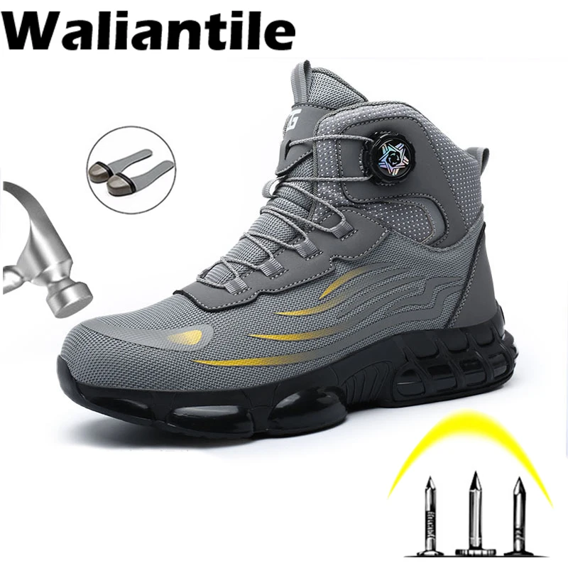 

Мужские защитные ботинки Waliantile без шнурков, рабочая обувь для строительных работ, неразрушимые защитные ботинки со стальным носком, мужские