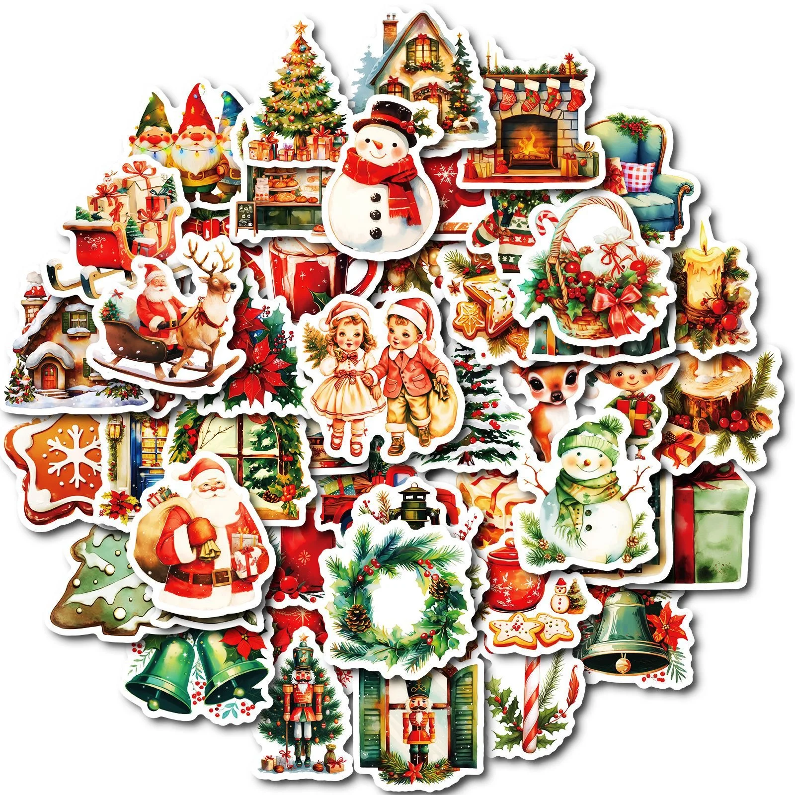 

10/50pcs Retro Cute Santa Claus Christmas Cartoon Stickers DIY Laptop Phone Fridge Scrapbook Suitcase Wall Sticker Kid Gift Toys