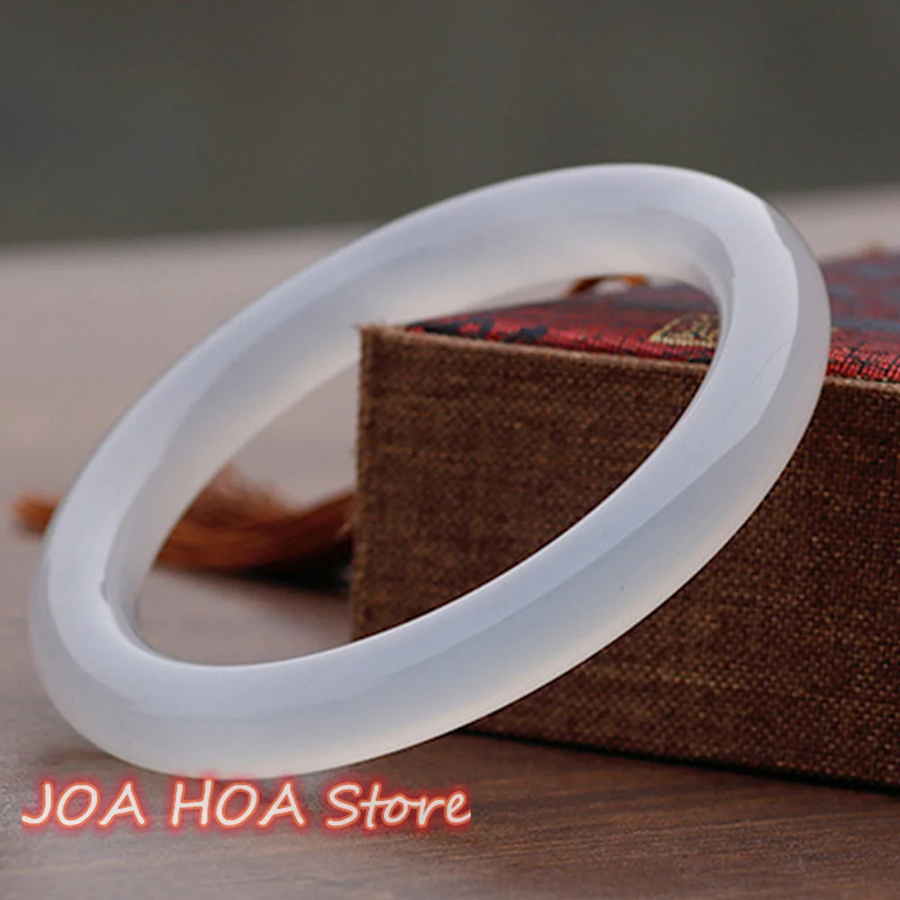 

Novel Round Bar High-Ice White Chalcedony Bracelet White-Agate Exquisite Handring Women's Jade Bangle Jewelry