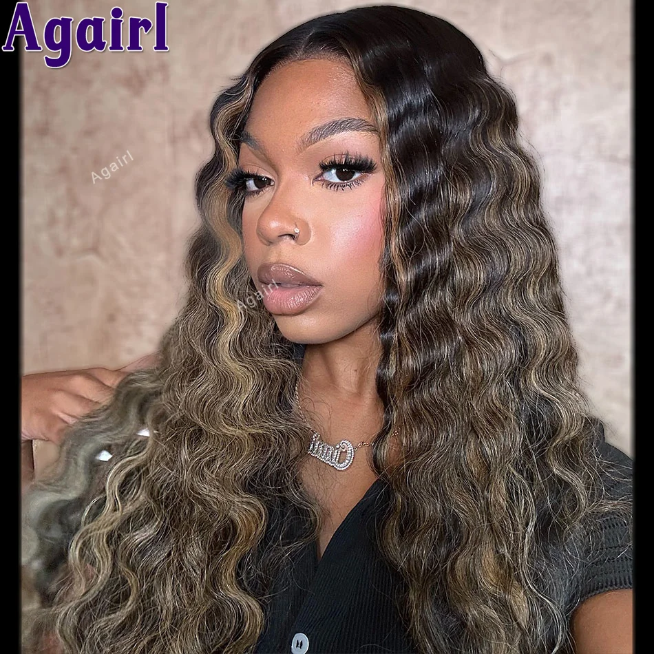 Perruque Lace Closure Wig Deep Wave Naturelle, Cheveux Humains, Ready Go, 13x6, Blonde 200% Transparente, 5x5, à Reflets, pour Femme