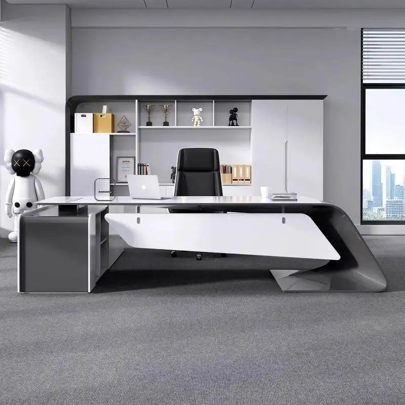 Fashion baked paint boss desk With side cabinet modern office table bureaux de travail l shaped desk schreibtisch furniture
